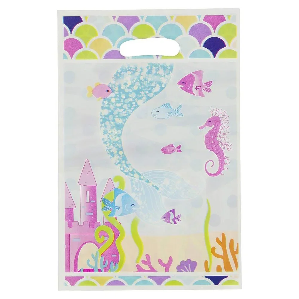Mermaid Theme Party Pack--Plates, cups, party favors & Bags, fork, Spoon for 10